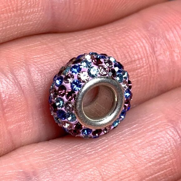 Sterling Silver 955 Slide Charm Multi Color Crystal Rhondel Charm 6.6mm Wide - Picture 1 of 7